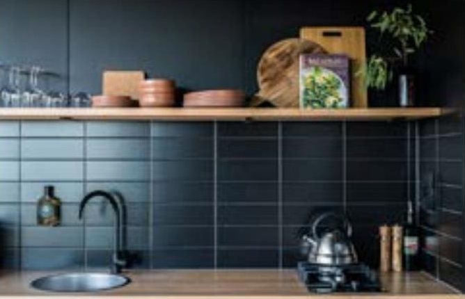 Sample glamping unit interior: kitchenette